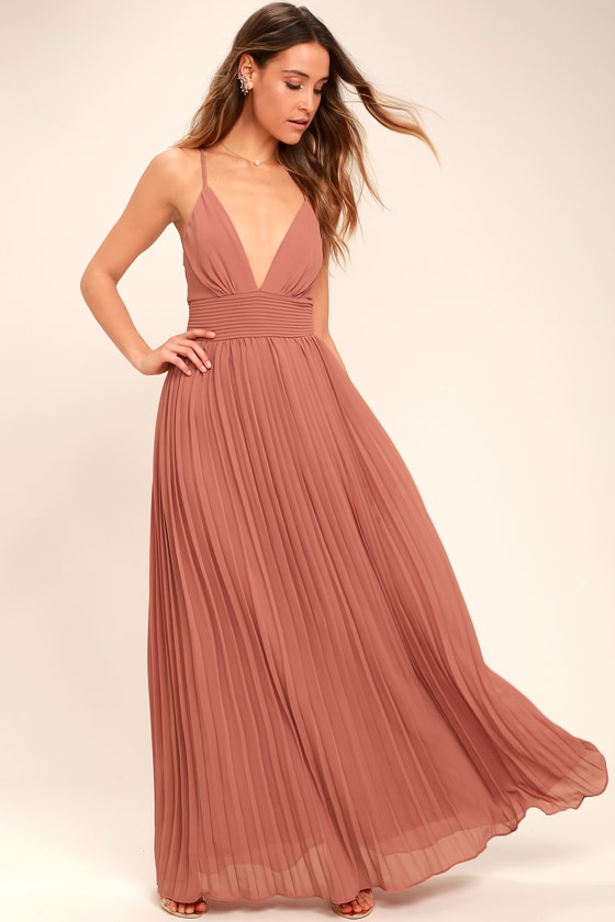Rusty Rose Dress - Pleated Maxi Dress ...